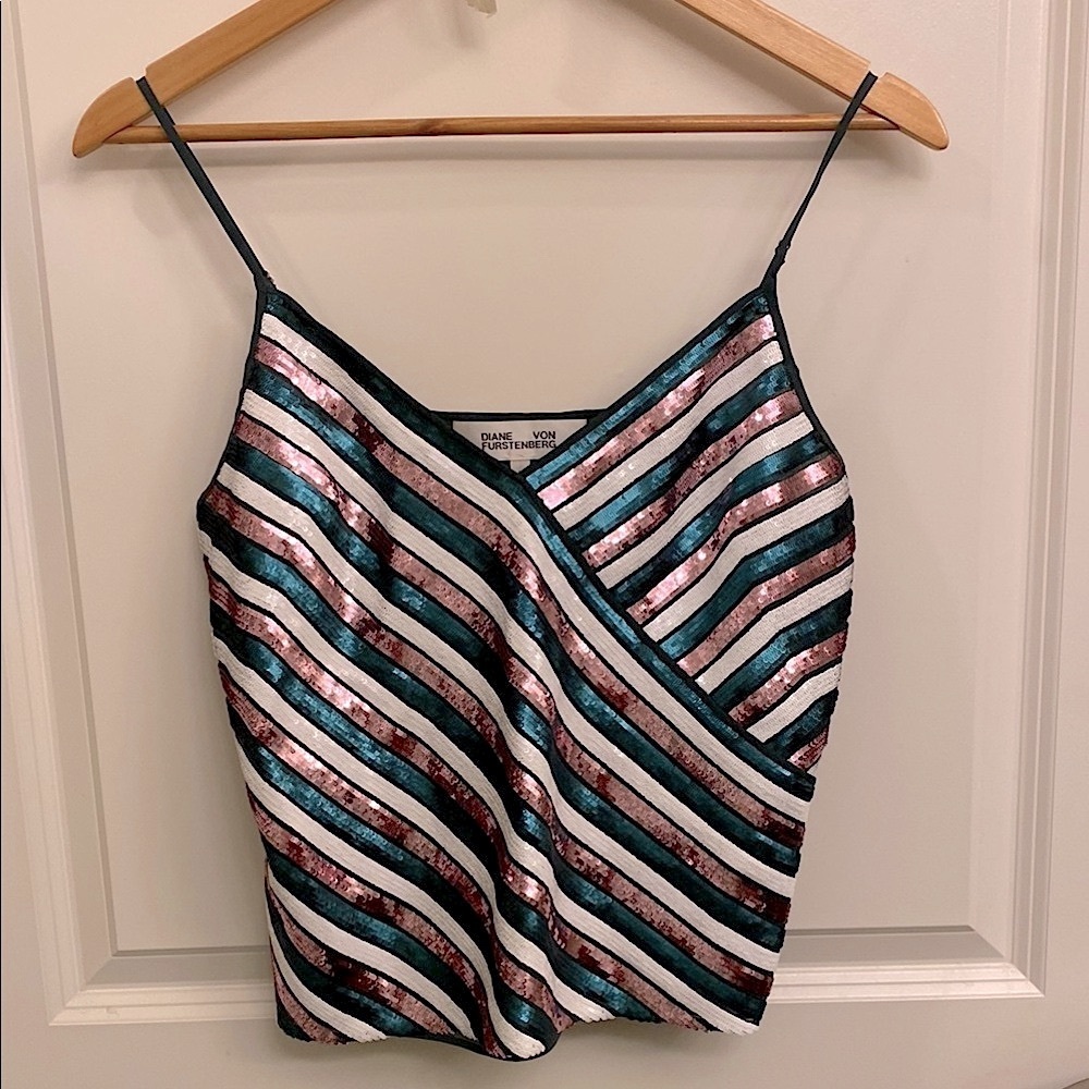 Diane von Furstenberg Striped Sequin Camisole Top